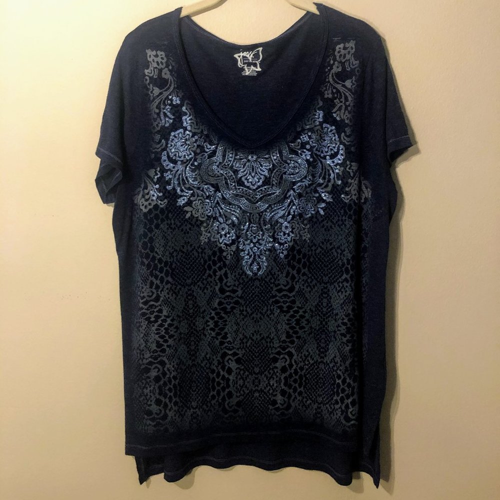Just My Size Navy Scoop Neck Print Top 2X